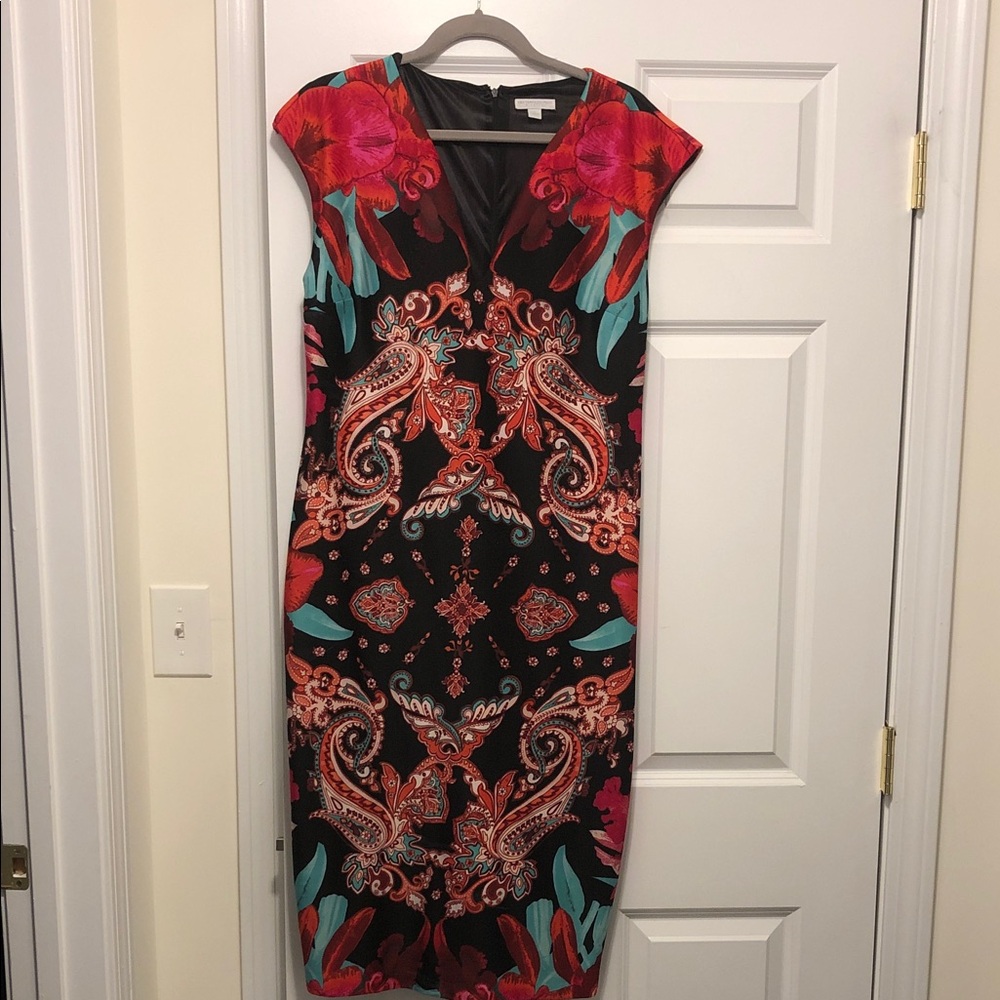New York & Company Black and Red Paisley Midi Dress